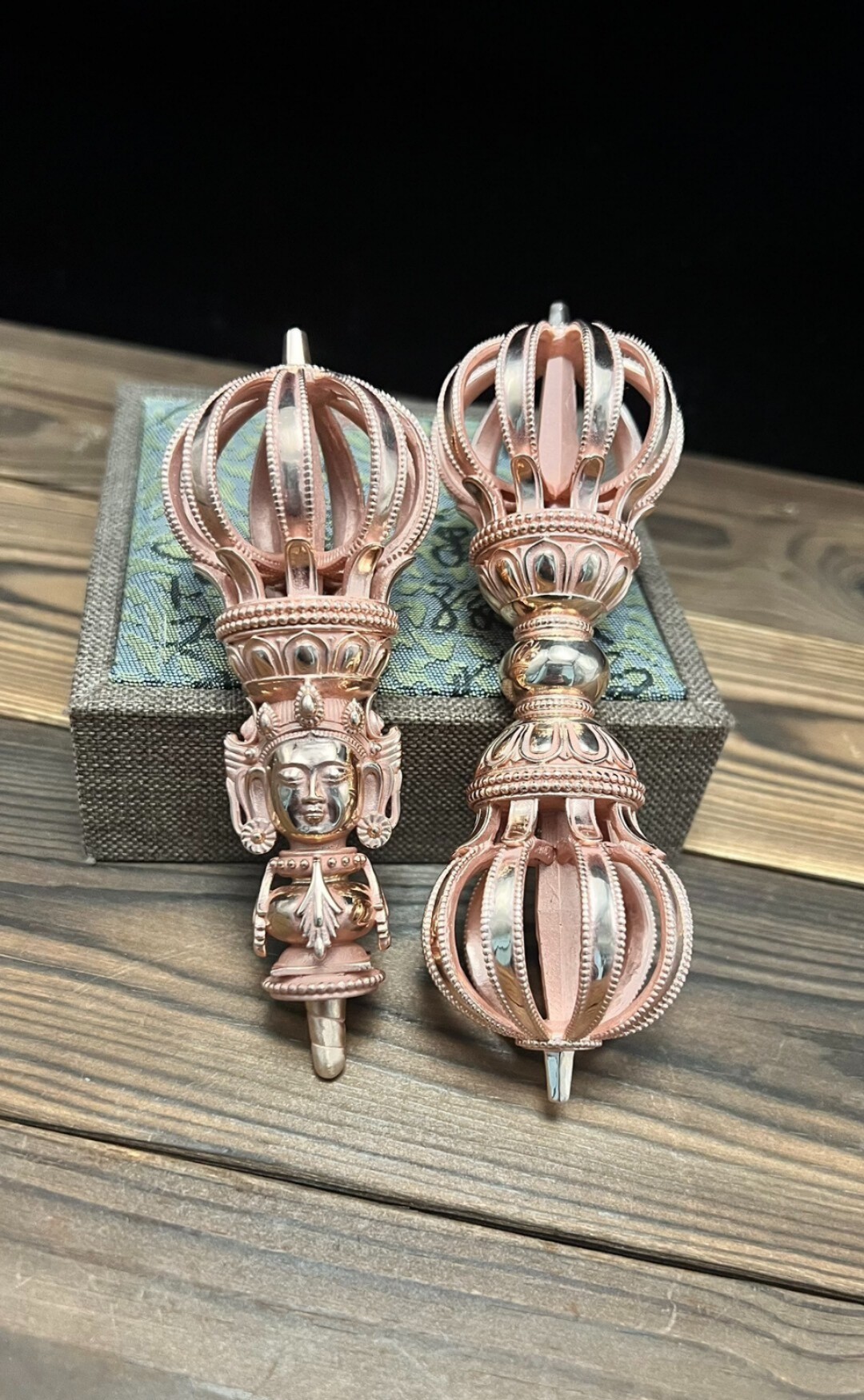 尼泊尔纯铜九股金刚杵金刚铃杵头子紫铜精工家用摆件工艺品清脆亮
