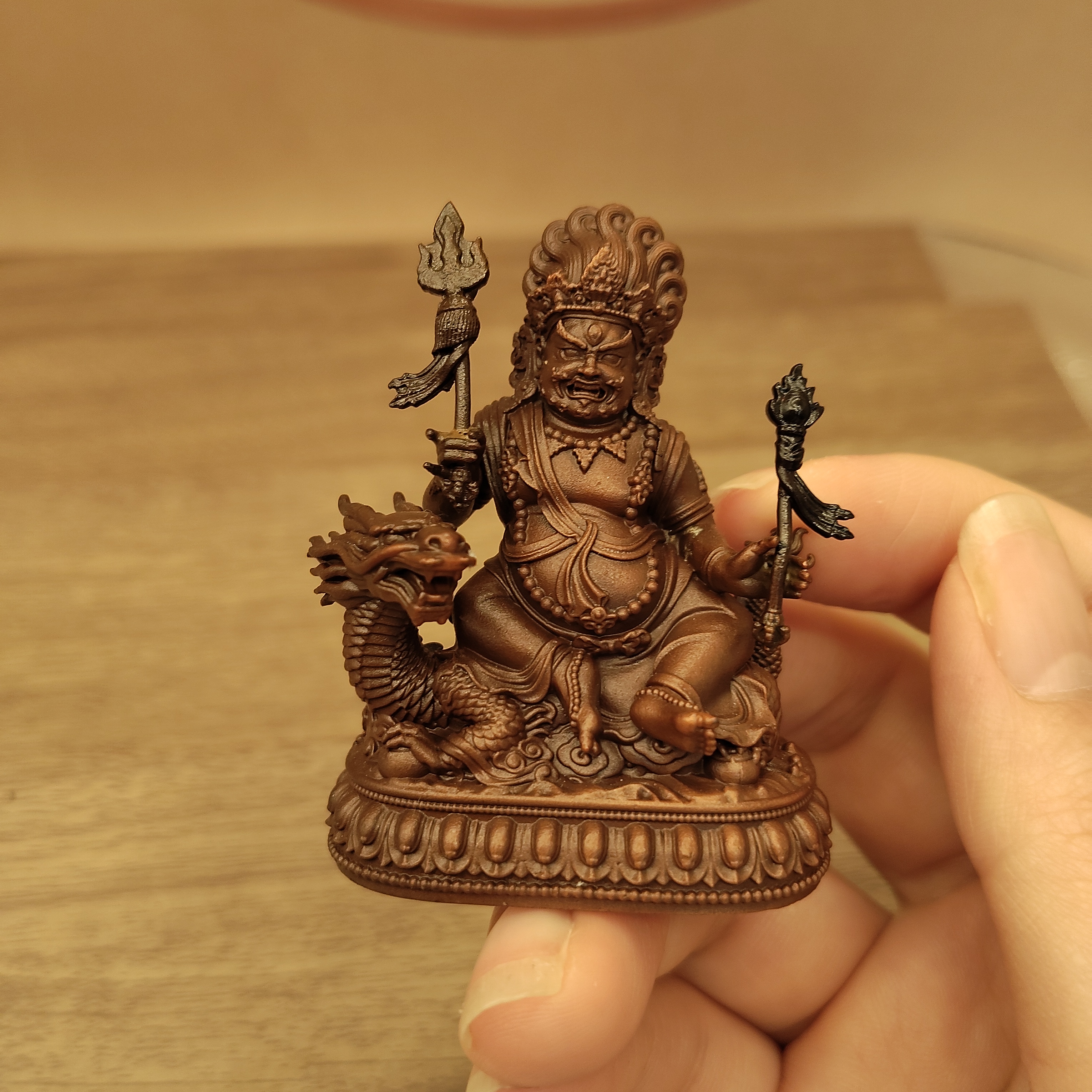 尼泊尔工艺紫铜做旧5公分白财神佛像家居摆件随身车载铜像可装藏