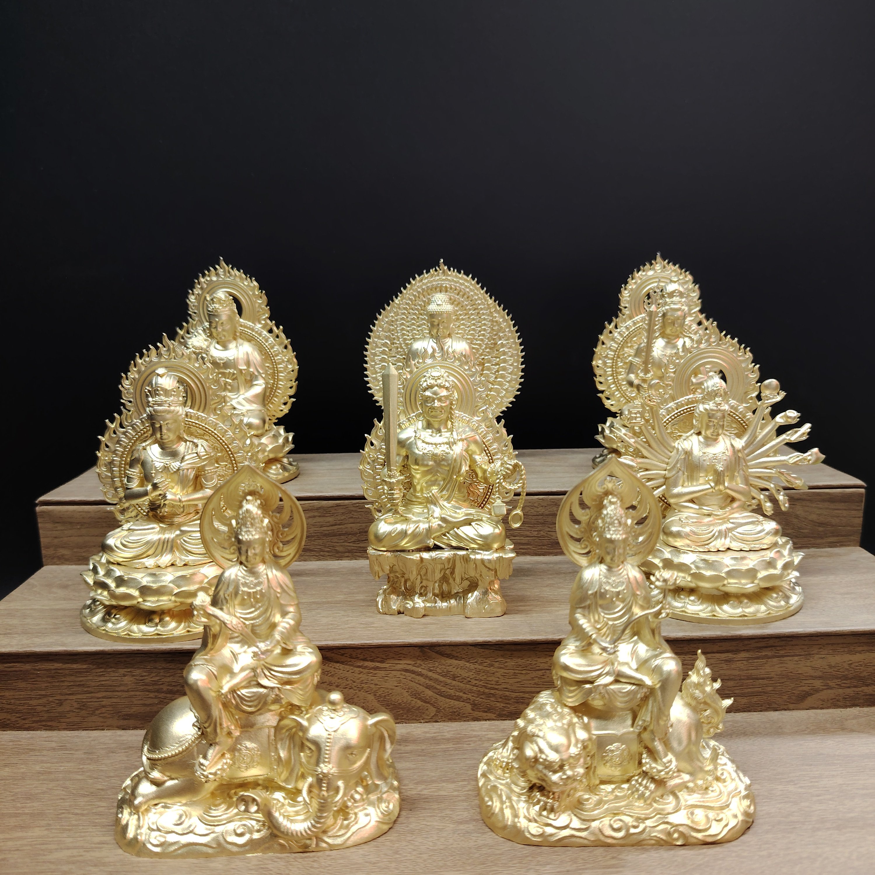 藏传纯铜10cm八大守护神文殊普贤大日如来不动明王千手观音佛像