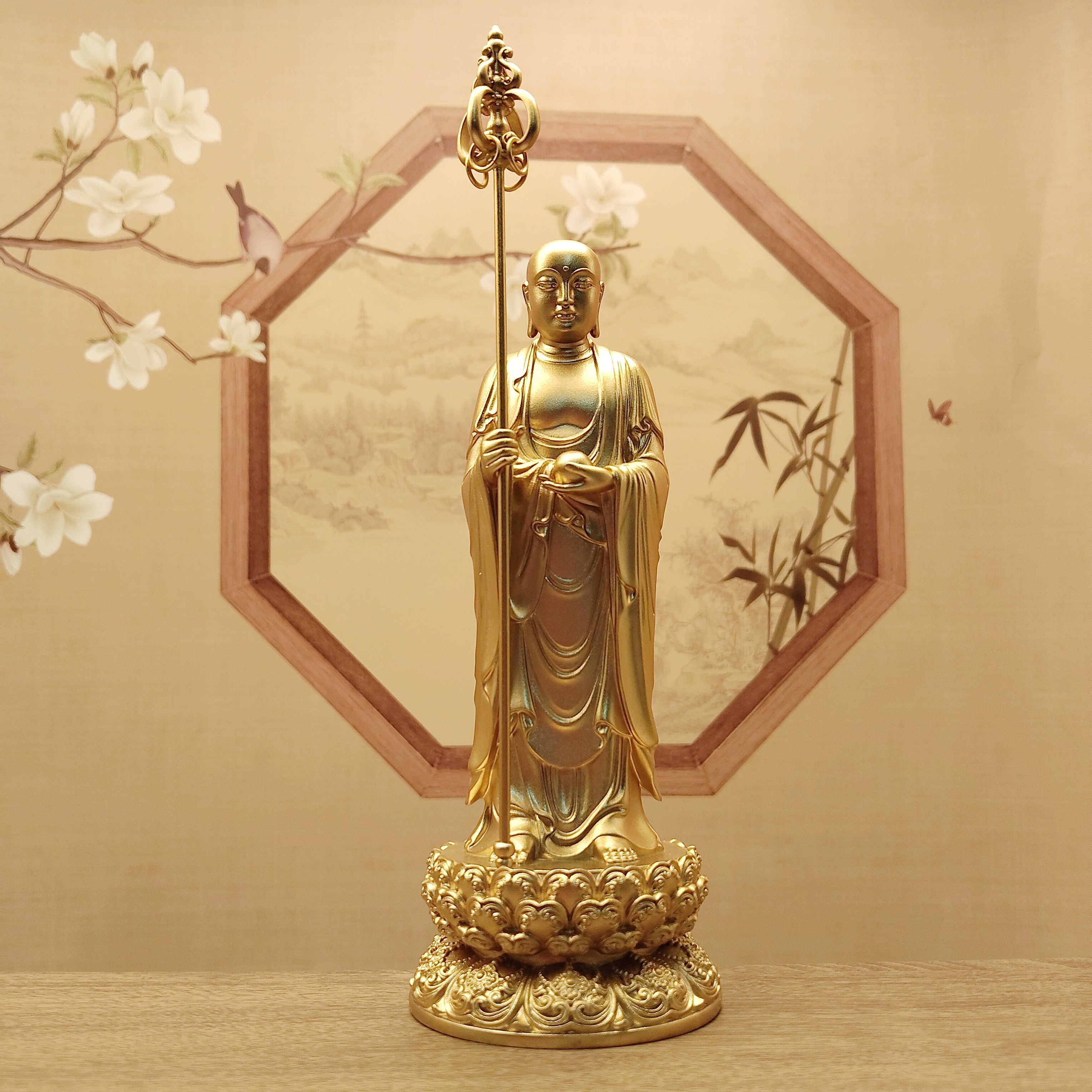 藏传密宗九华山立式地藏王菩萨佛像居家办公摆件15公分桌面车载随
