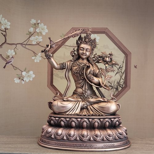 藏传密宗紫铜7寸23厘米举剑文殊菩萨二臂文殊佛像居家摆件佛堂供