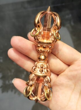 藏传密宗降魔杵红铜五股金刚杵手把件居家客厅佛堂寺庙供摆件法器