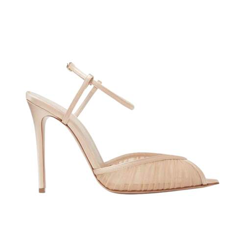 欧美高跟凉鞋尖头露趾网纱褶皱细跟女婚宴鞋bridal shoes women
