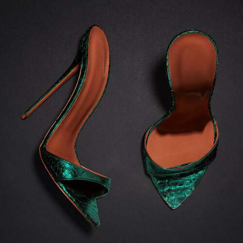 跨境欧美时装凉鞋 尖头绿色蛇纹细跟外贸女鞋women sandals shoes