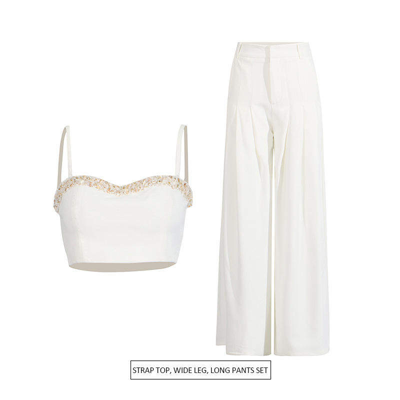 欧美两件套 2025一字肩抹胸吊带背心+纯色高腰直筒长裤时尚套装,女装/女士精品,时尚套装,淘宝优惠券,粉丝福利购,淘宝优惠卷