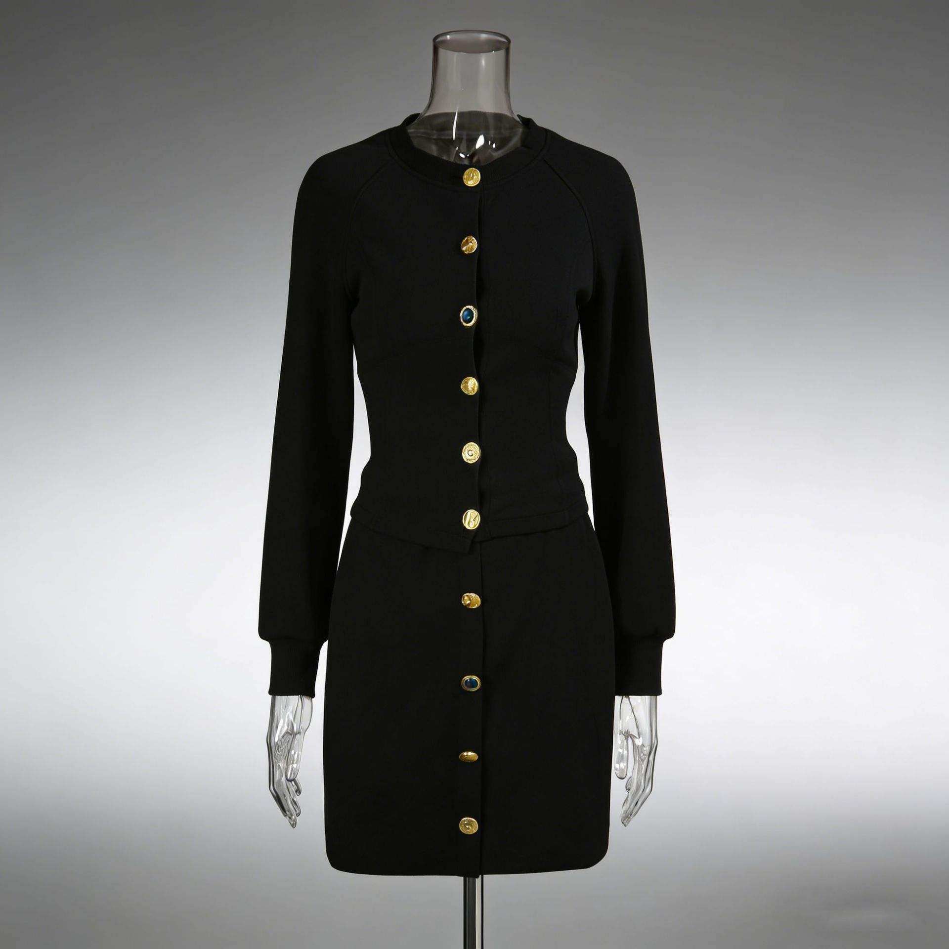 复古两件套2025金属不规则钮扣圆领上衣+高腰A字裙套装时尚套装,女装/女士精品,时尚套装,淘宝优惠券,粉丝福利购,淘宝优惠卷