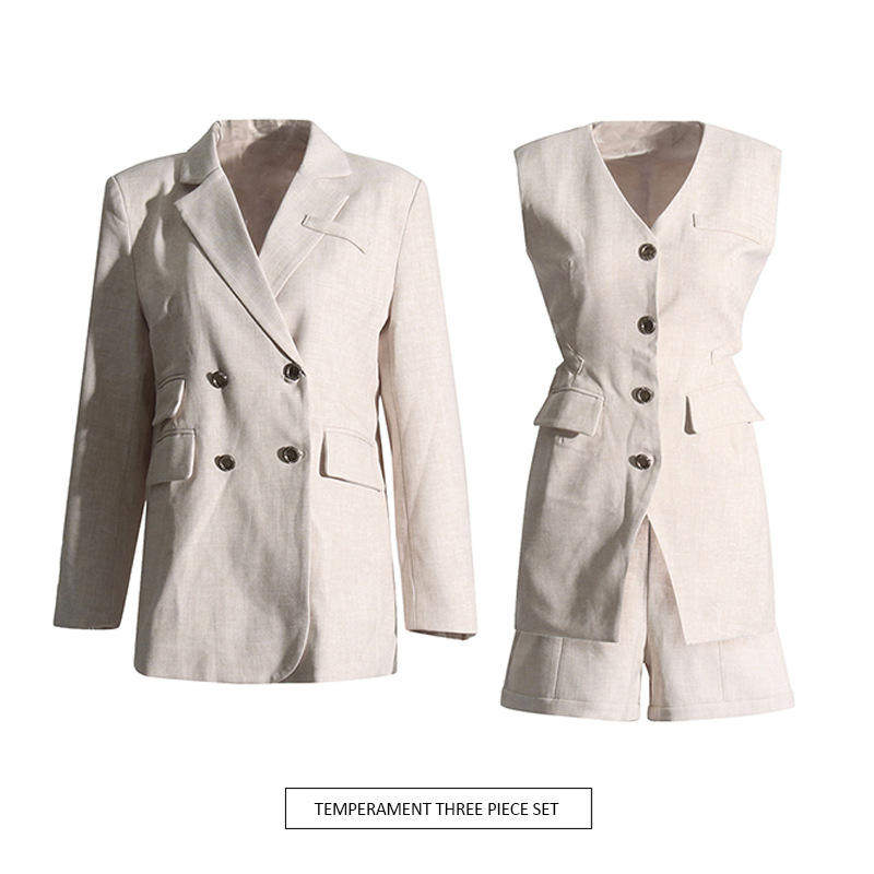 新款 时尚休闲2025西装外套+修身马甲+短款西裤套装女秋时尚套装,女装/女士精品,时尚套装,淘宝优惠券,粉丝福利购,淘宝优惠卷