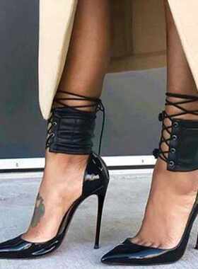 跨境欧美时装单鞋 尖头脚环绑带细高跟走秀鞋 外贸大码女鞋heels