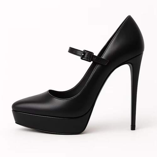 新款欧美水台时装单鞋尖头水台细跟搭扣女鞋走秀high heels pumps
