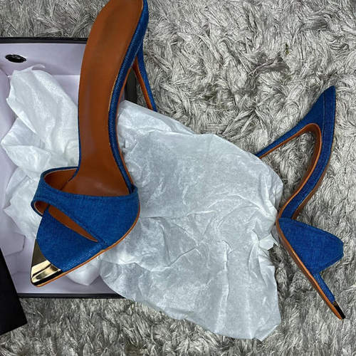 跨境时装凉鞋欧美金属尖头细跟紫色幻彩外贸女鞋high heels高跟鞋