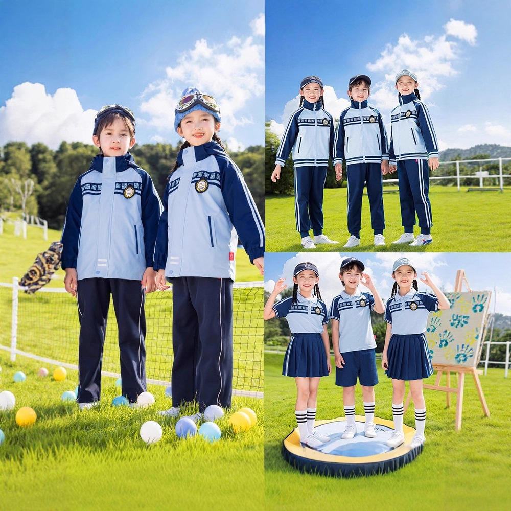 小学生冲锋衣三件套幼儿园园服运动会校服短袖夏季毕业拍照表演服