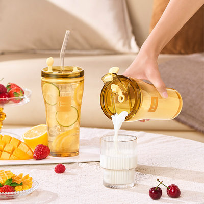 美国康宁Corelle Brands心悦双饮杯玻璃吸管杯耐高温玻璃