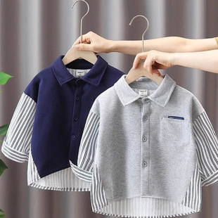 男童衬衫秋款儿童秋装长袖外套2025新款网红宝宝休闲假两件衬衣潮