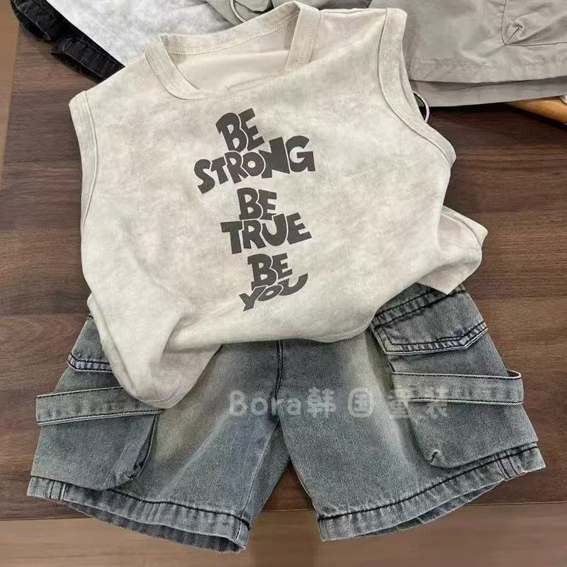 男童韩版夏装套装新款背心无袖牛仔短裤儿童爆款短裤夏季两件套潮