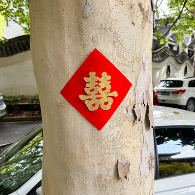 结婚压井盖红布喜字贴植绒无纺布大红纸贴墙路引带胶自粘囍字街喜