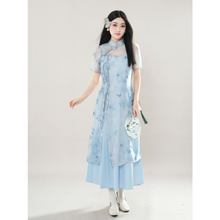 《西楼别序》超仙新中式国风改良旗袍外衫+吊带裙春秋款长款套装