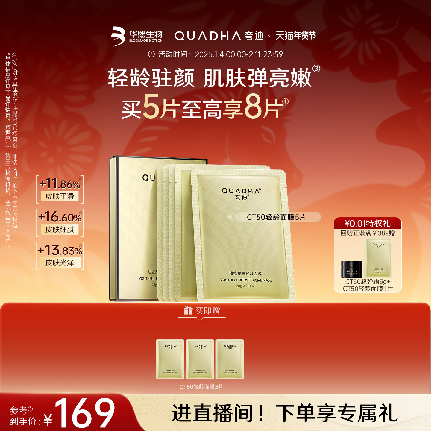 【新年礼物】华熙生物夸迪CT50动能支撑轻龄面膜紧致抗皱护肤