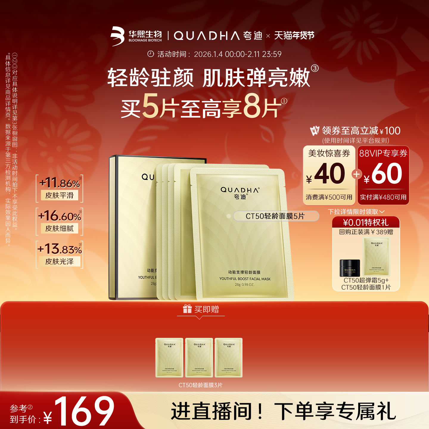 【新年礼物】华熙生物夸迪CT50动能支撑轻龄面膜紧致抗皱护肤