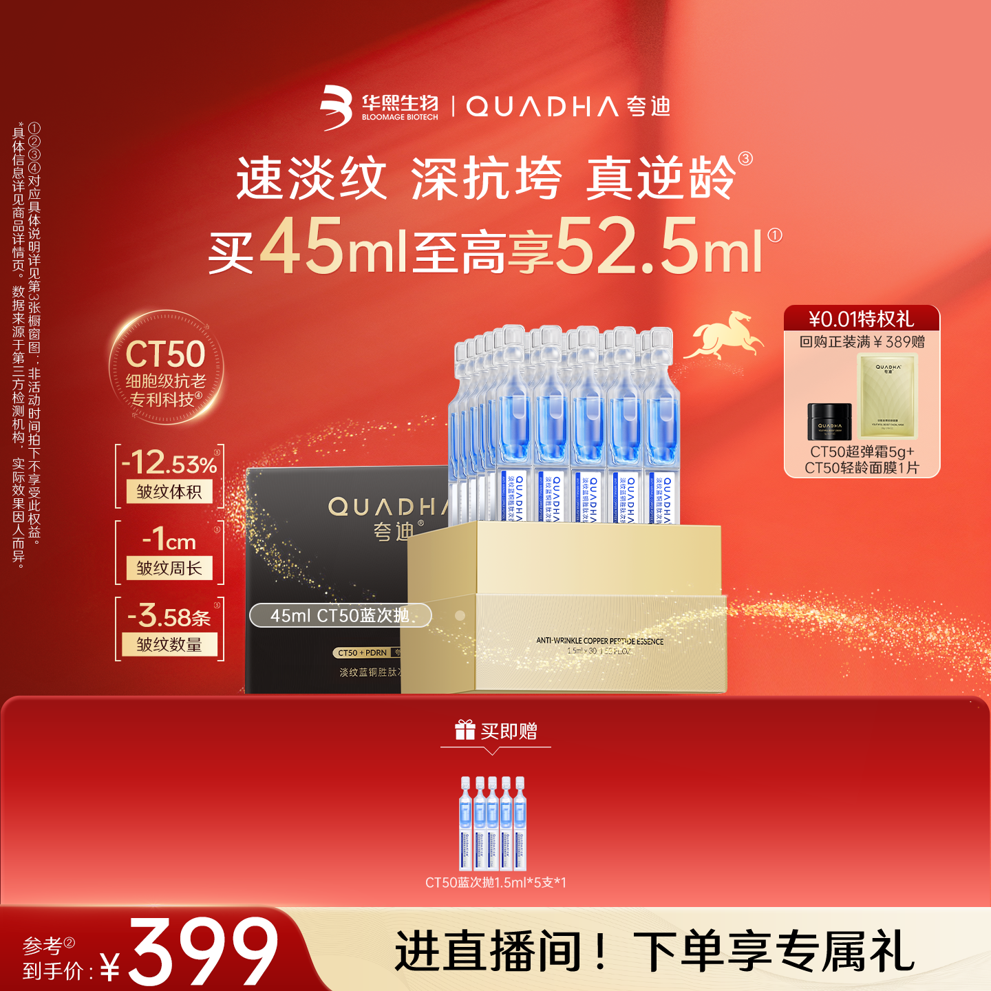 【官方正品】华熙生物夸迪CT50蓝次抛3.0精华液蓝铜胜肽抗皱