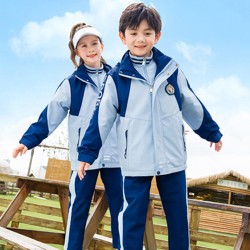 新款儿童冲锋衣校服班服秋冬套装幼儿园园服小学生冬季三件套防风