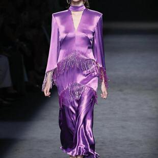 连衣裙女基本款 重工钉珠长款 2023欧美跨境外贸礼仪V领喇叭袖 新款