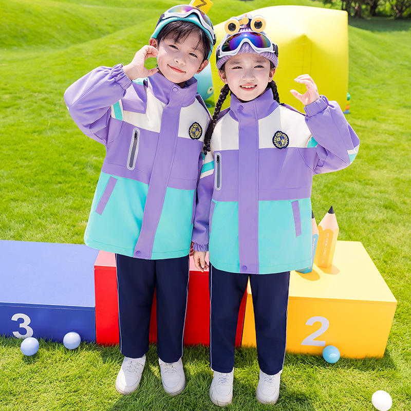 新款 春秋中小学生校服班服幼儿园园服秋冬冲锋衣三件套