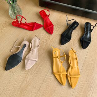 女小众设计感仙女风尖头十字细带露趾罗马鞋 DASU法式 气质坡跟凉鞋