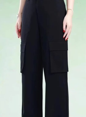 [商场同款]2025春新款黑色百搭口袋休闲裤工装裤女110009-330511