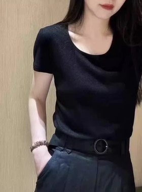 [商场同款】2024秋新款U领弹力微闪短袖T恤5300989 -4239611-001