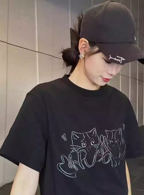 [商场同款】2025夏新款喵咪印花百搭圆领短袖T恤530088-42236AU
