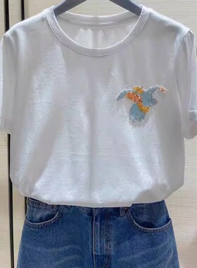 [商场同款]2025夏新款圆领短袖小飞象烫钻T恤1300613-137164-001