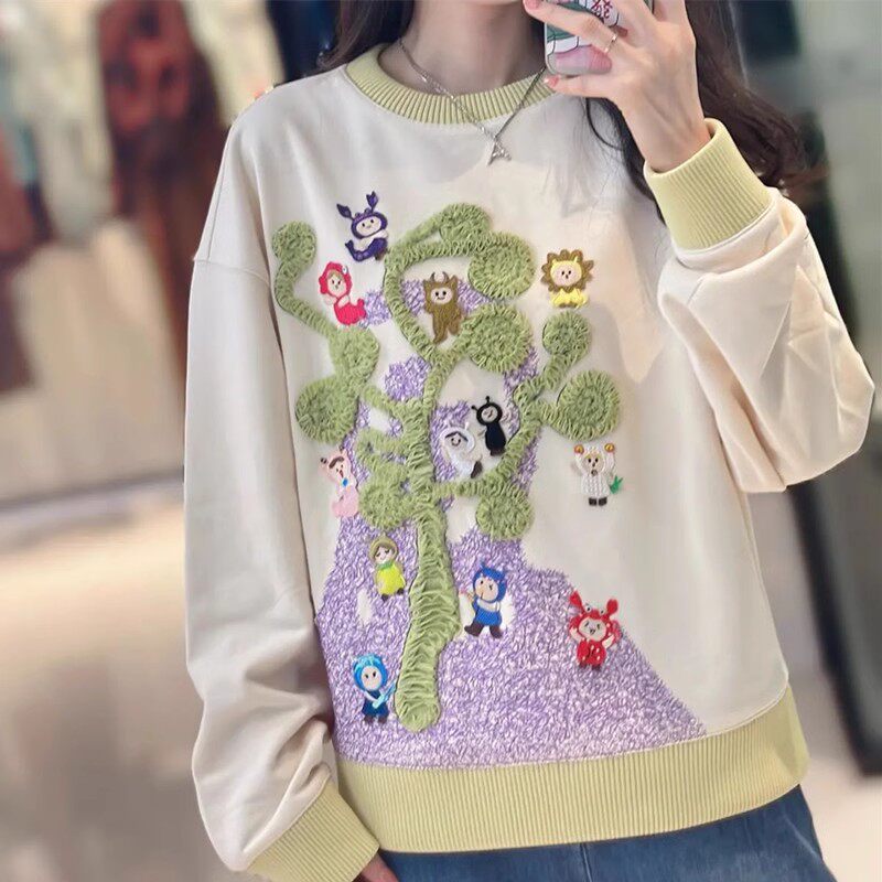 A家女装专柜正品2023秋新款刺绣圆领宽松卫衣5300996-42060CN-001