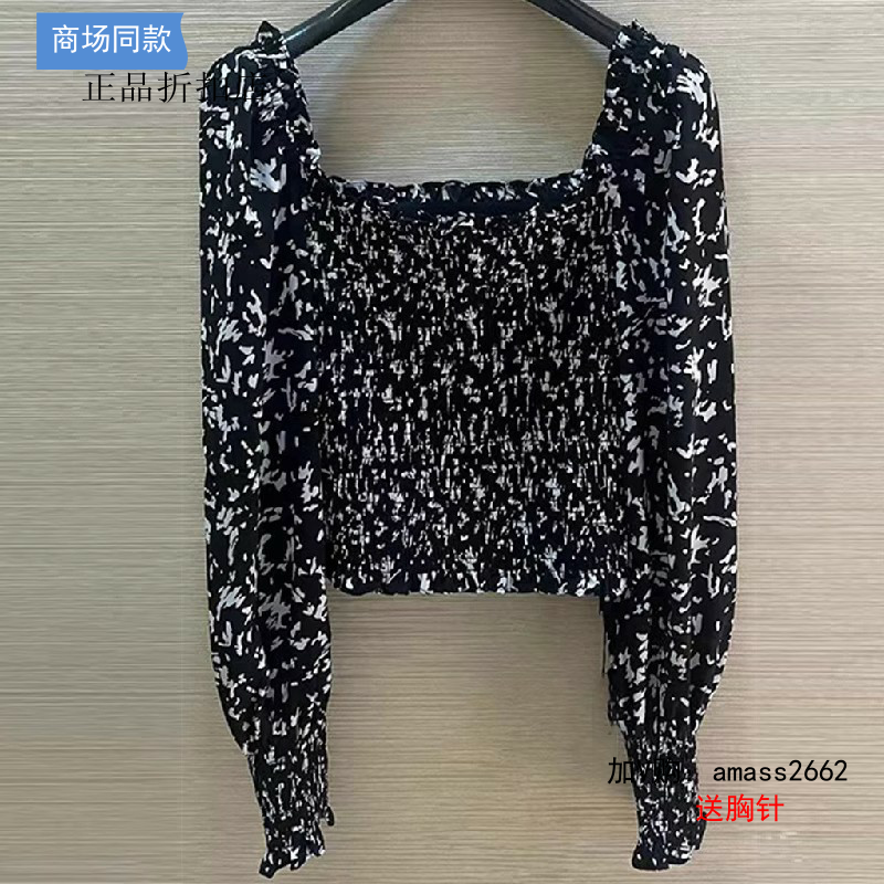 G家女装专柜正品2023春一字肩泡泡袖碎花衬衫1300912-2A25511-001