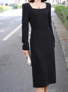 A家女装专柜正品2023秋新款方领长袖连衣裙5500506-249111-001