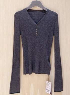 A家女装专柜正品2023秋V领纽扣羊绒针织衫女5399569-4t17421-005