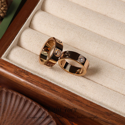 高版锆石钛钢镀金宽版轻奢戒指女