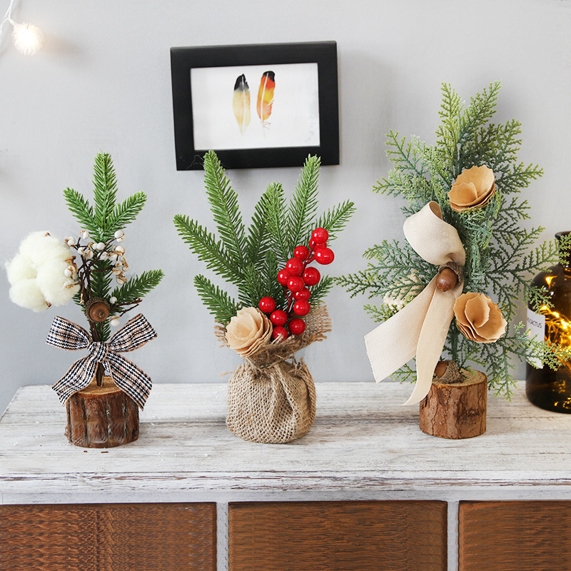 25CM圣诞节装饰品桌面橱窗迷你圣诞树摆设盆栽节场景布置装饰品
