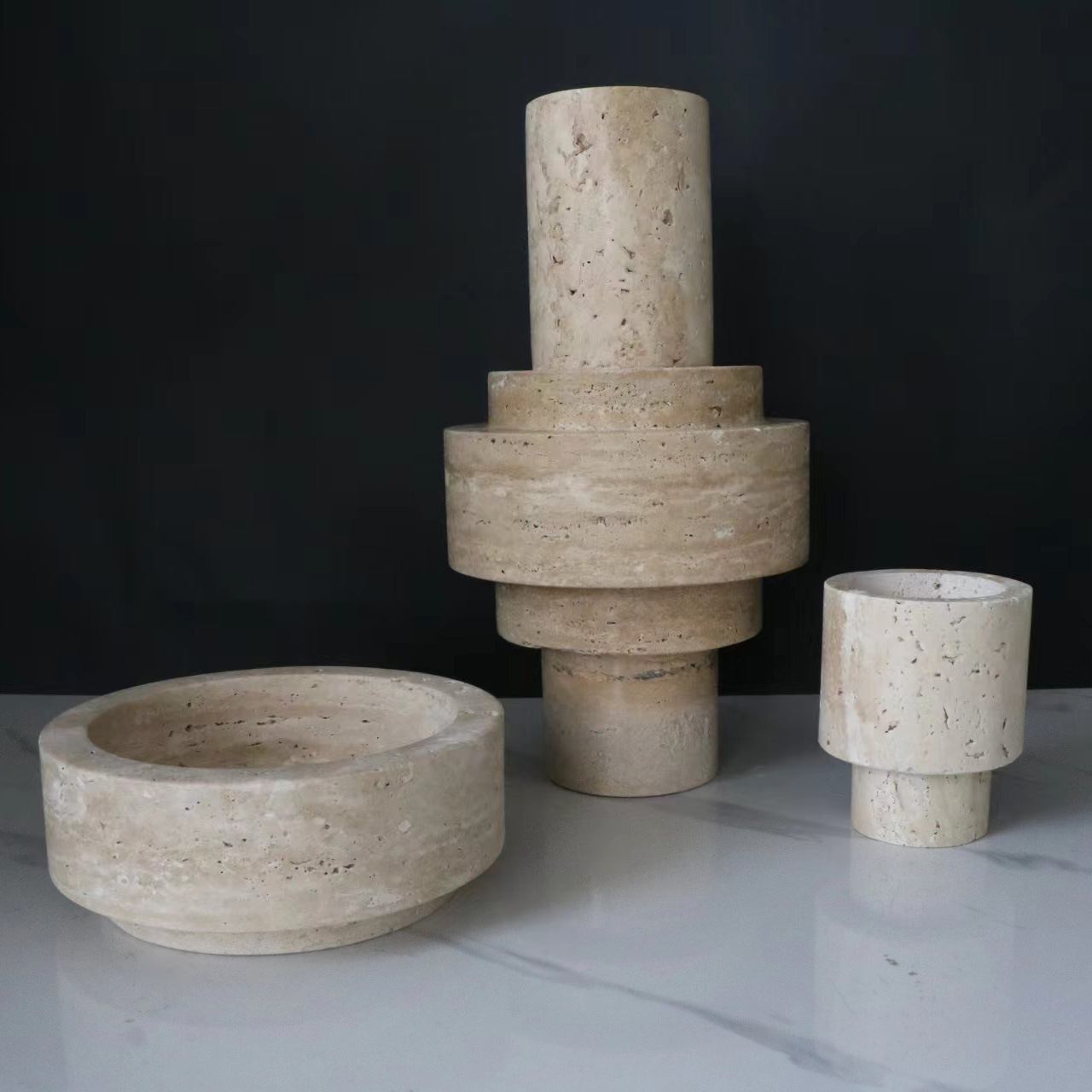 现代极简创意黄洞石花瓶花器软装售楼部客厅餐桌面大理石家居饰品