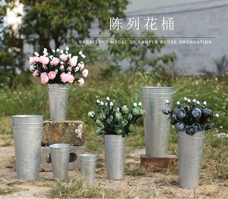 【做旧花桶】复古铁皮桶装饰花瓶 插花桶做旧花器铁桶干花桶