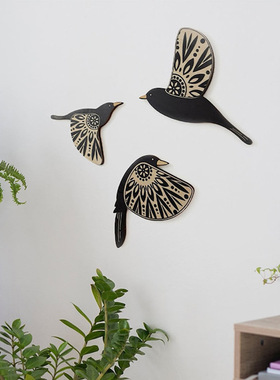 跨境新款木质飞鸟壁挂工艺品套装简约民宿卧室家居装饰