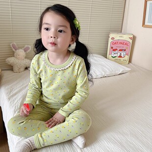 女童碎花家居服长袖长裤套装睡衣春秋新款德绒保暖秋衣裤两件套潮