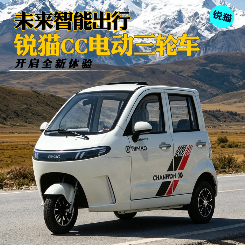 新款锐猫CC国标三轮车全封闭家用代步接娃山区爬坡锂电油电好操作