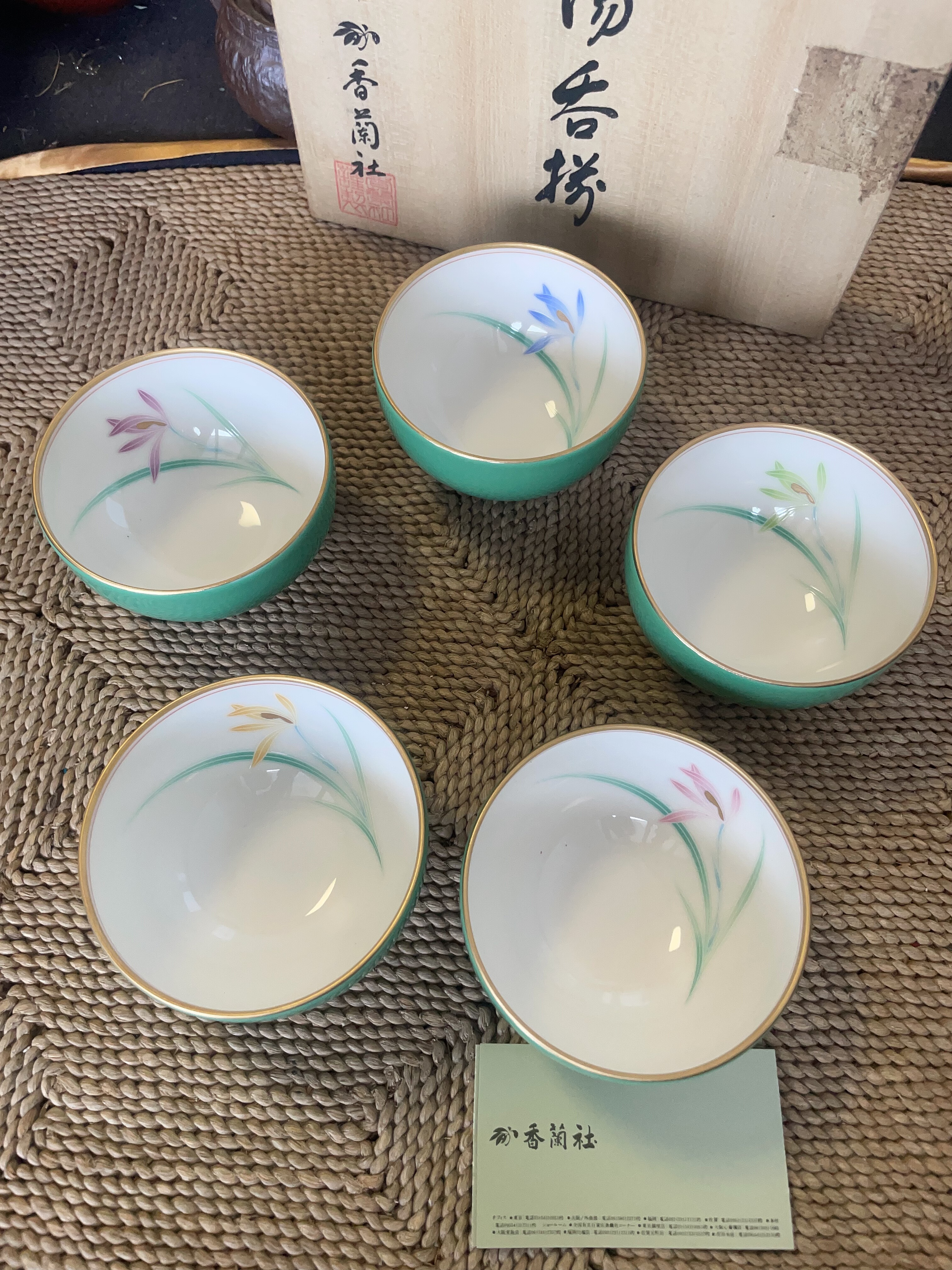 日本制 香兰社 水杯 茶杯 五客杯 釉上彩 非手绘  2-441
