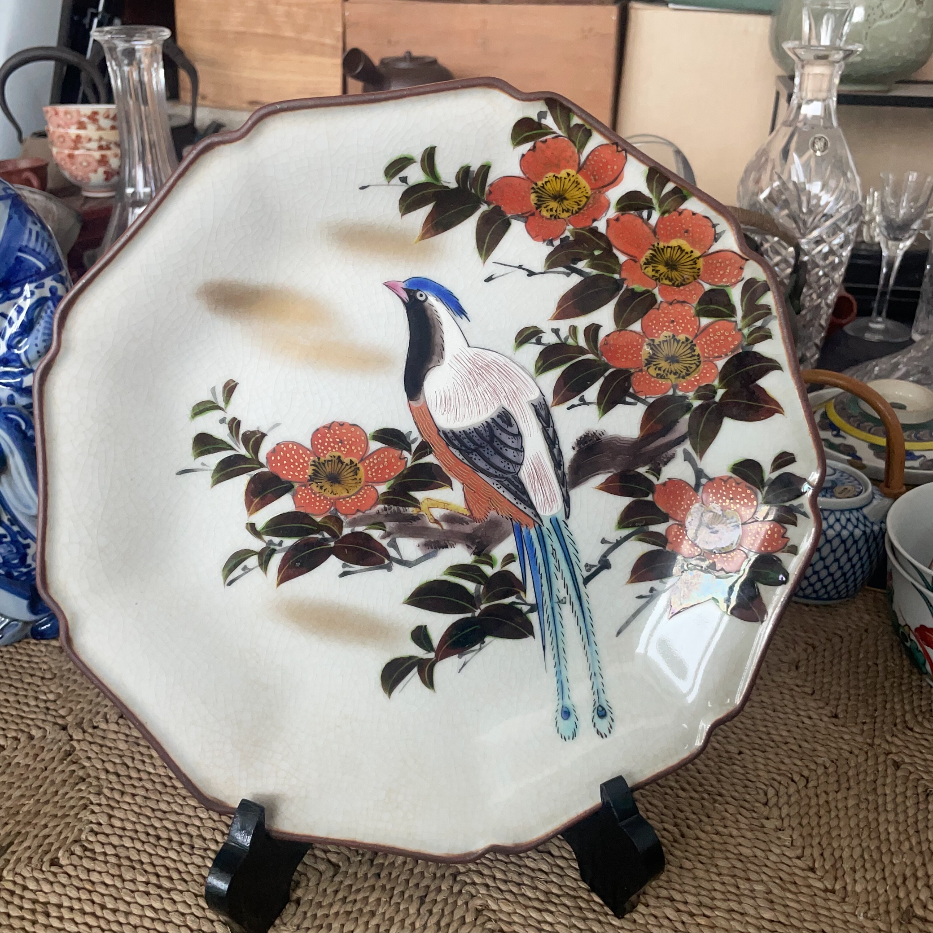 日本制 九谷烧 赏盘 摆件 交趾釉 手绘 昭和时期物件 2-180,家居饰品,装饰摆件,淘宝优惠券,粉丝福利购,淘宝优惠卷