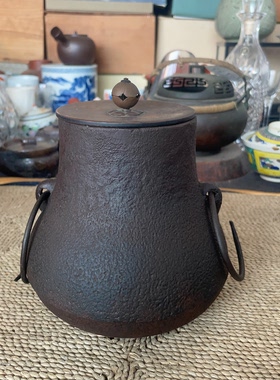 日本制 铁釜 迷你 鹤首釜 容量约2L 老铁釜 茶道具 1-231