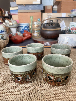 日本制 相马烧  老相马 镂空 茶杯 水杯 杯子 2-442