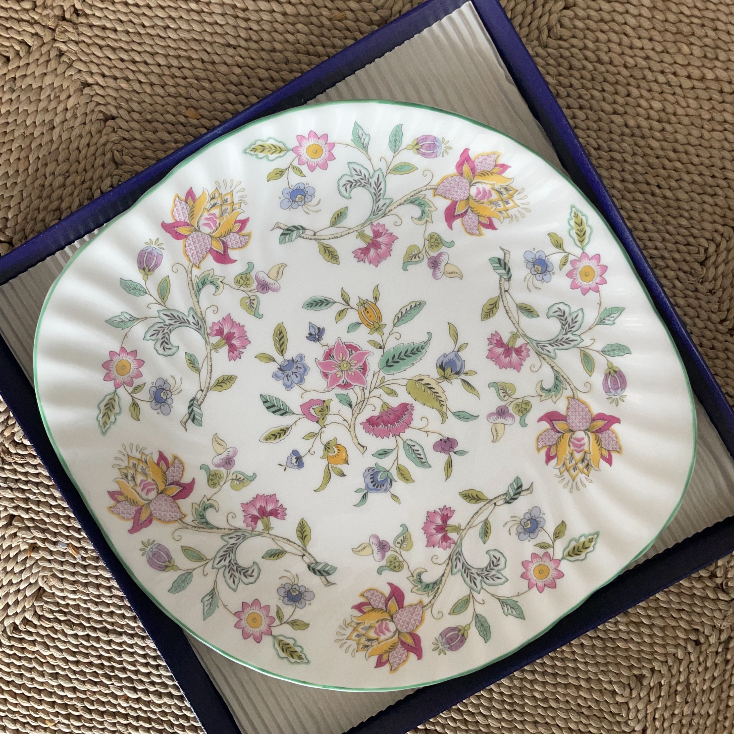 英国制  明顿 Minton 双耳盘 设计师签名款 盘子 骨瓷  1-77