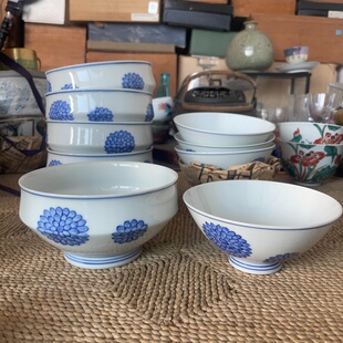 日本制 陶雅堂 当乐作 饭碗 碗 钵 青花 昭和时期物件