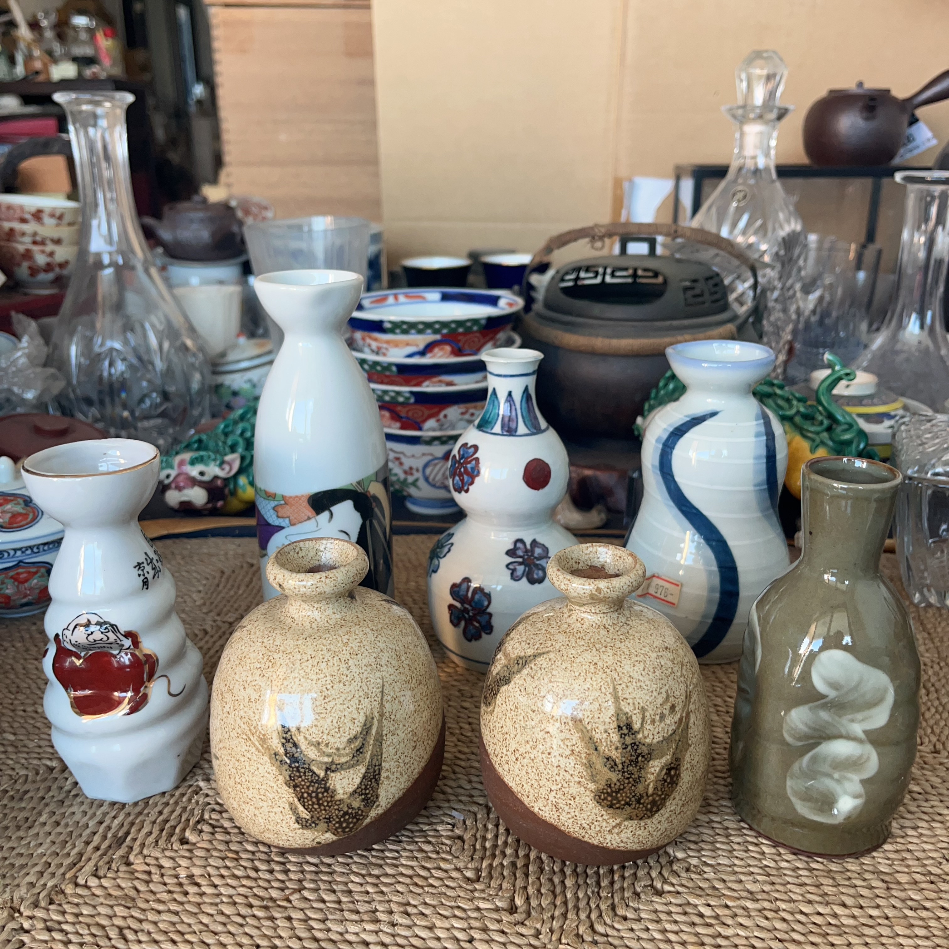 日本制 德利 酒壶 歌舞伎 织部烧 k1