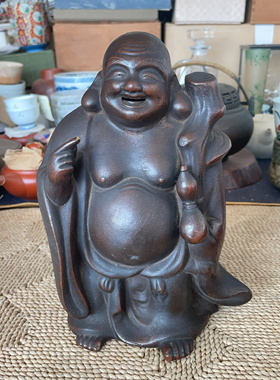 日本制 备前烧 弥勒 摆件 昭和时期物件 #540